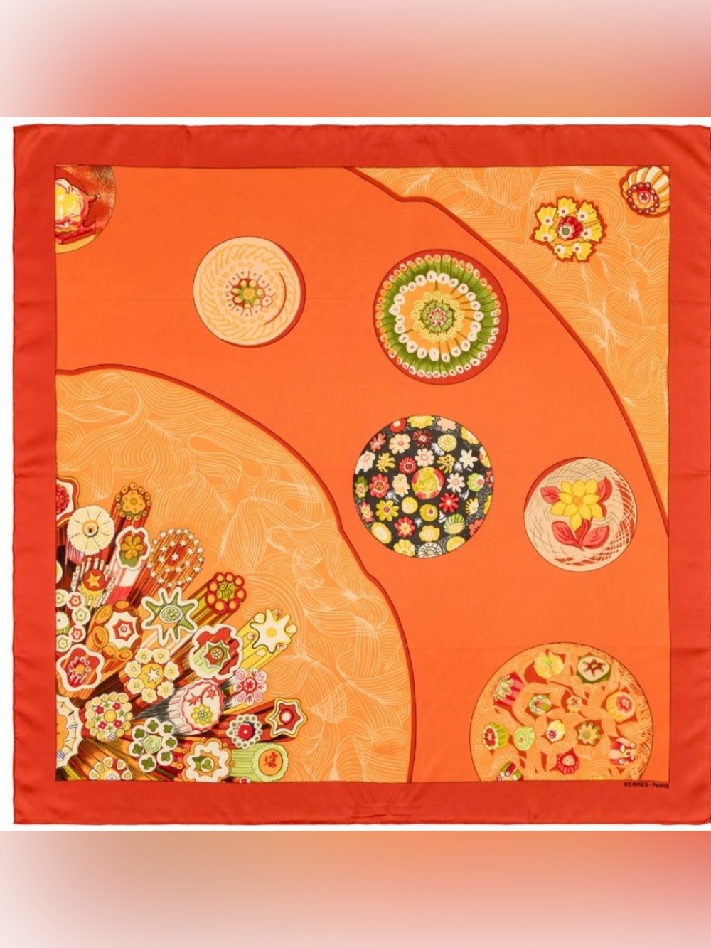 Hermes Orange Multi Floral Silk Scarf no box